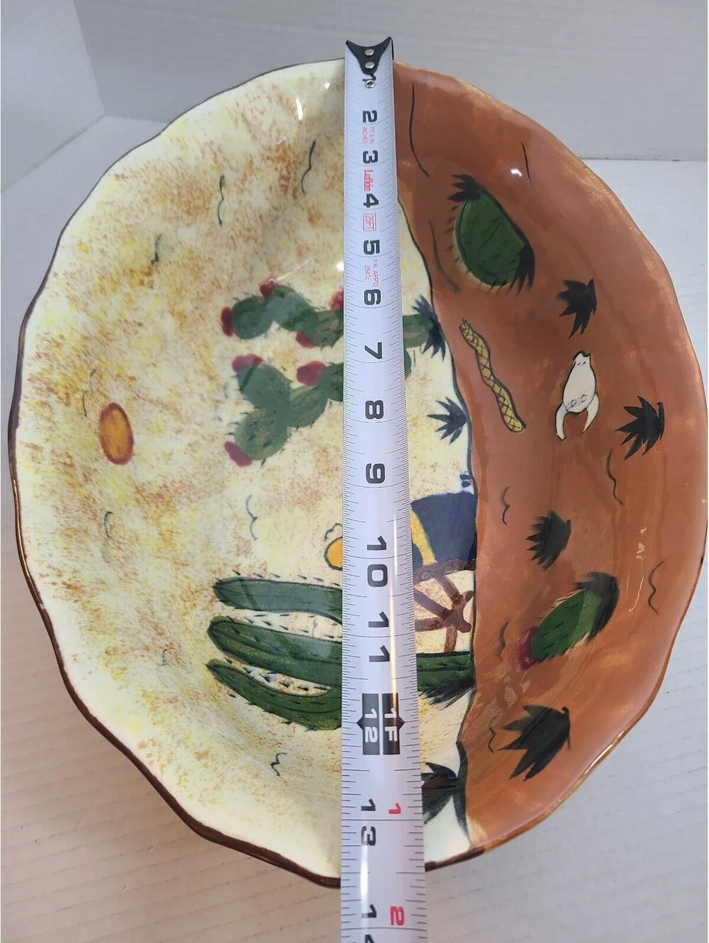 Vintage Mexican Folk Art Tlaquepaque Pottery Hand Painted Serving Bowl